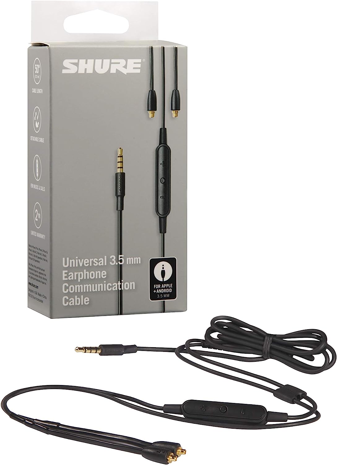 SHURE RMCE-UNI Cable with Microphone MMCX connector 3.5mm Plug for iPhone Android Smartphone