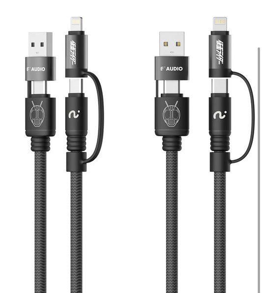 E AUDIO x Kamen Rider 4in1 100W Fast Charging Cable – TYPE‑C & Lightning Modular, 40/100/200/300cm Limited Edition (Black/Green/Red)