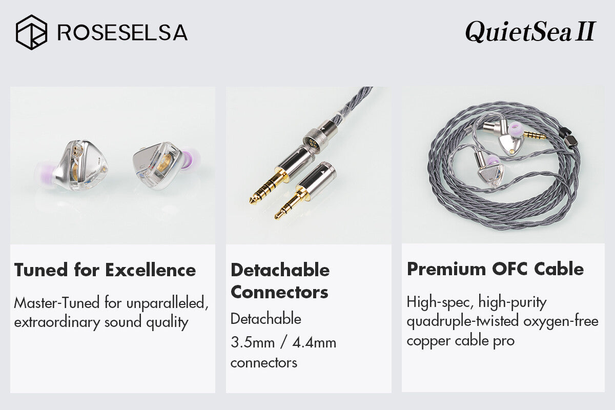 Roseselsa QuietSea II Dynamic Driver In-Ear Monitor IEM Earphone with CM 2-Pin 3.5mm 4.4mm OFC Cable