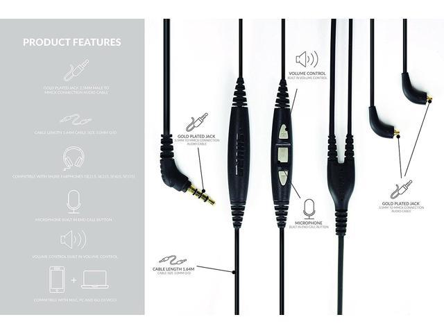 Shure MMCX Replacement Cable with Remote & Mic for SE Series IEMs