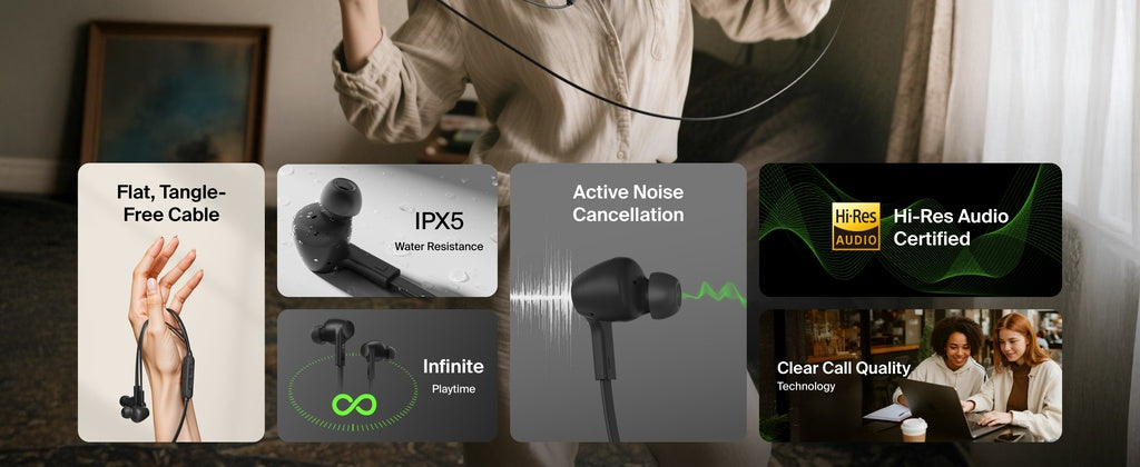 Belkin SoundForm ANC Wired Earbuds (USB-C) G3H0003 – Active Noise Cancelling In-Ear Earphones with Mic, Hi-Res Audio, Tangle-Free Cable, EQ Presets, Sweat-Resistant, for iPhone, Android & USB-C Devices