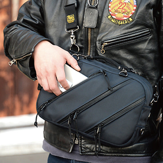 VanNuys D642 Nylon Triple Zipper Cross-Body Shoulder Bag Black Made In Japan