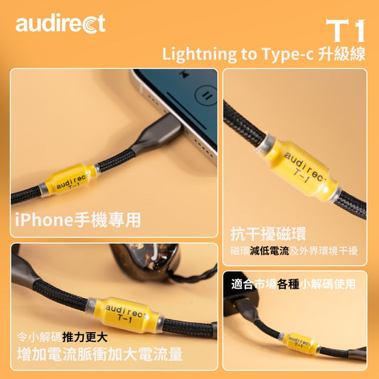 Audirect T1 Lightning to Type C Adapter for Apple iPhone with DAC AMP